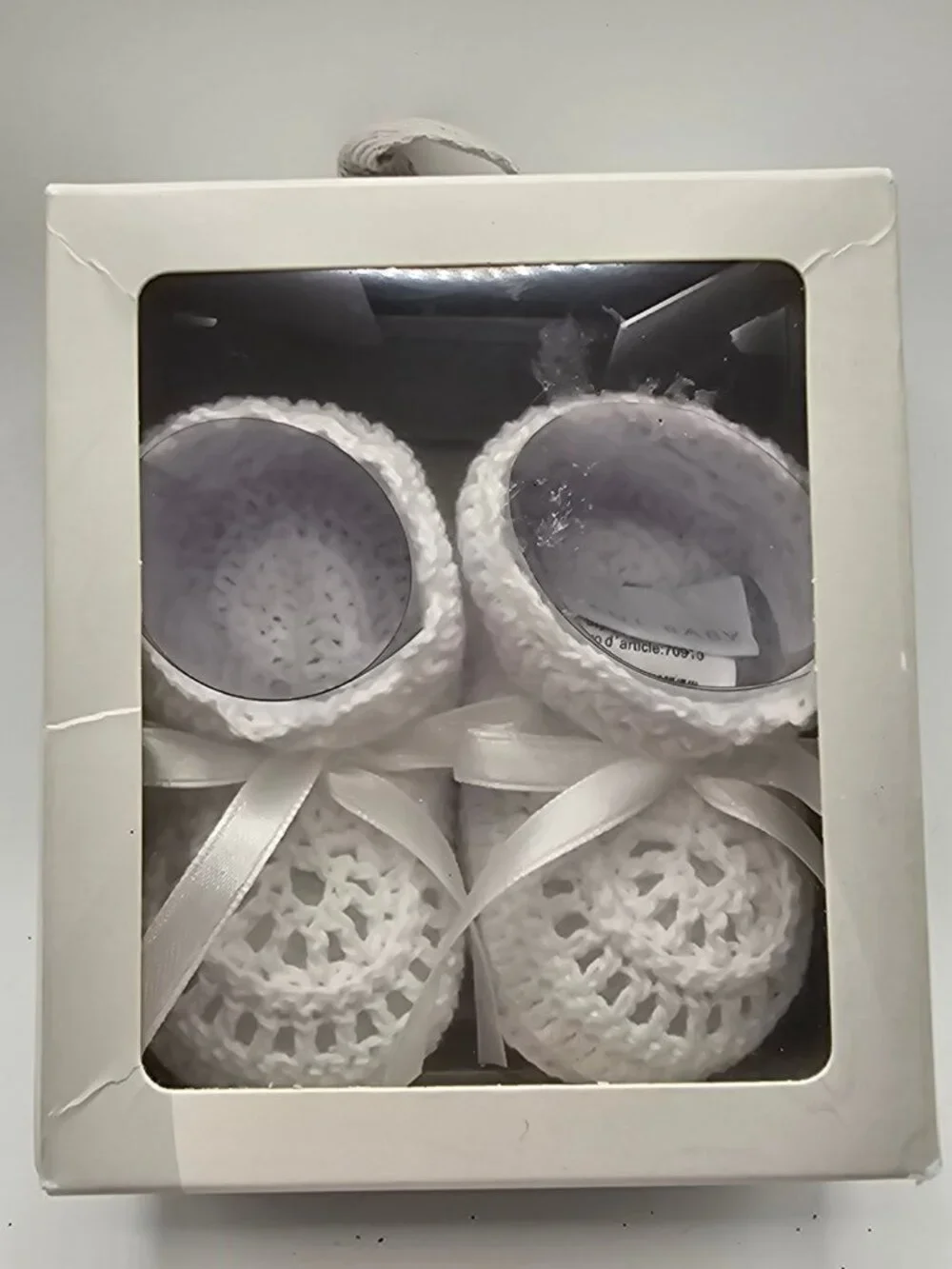 Elegant Baby‎ White Christening Crochet Knit Booties 0-6 Months Gift Box
